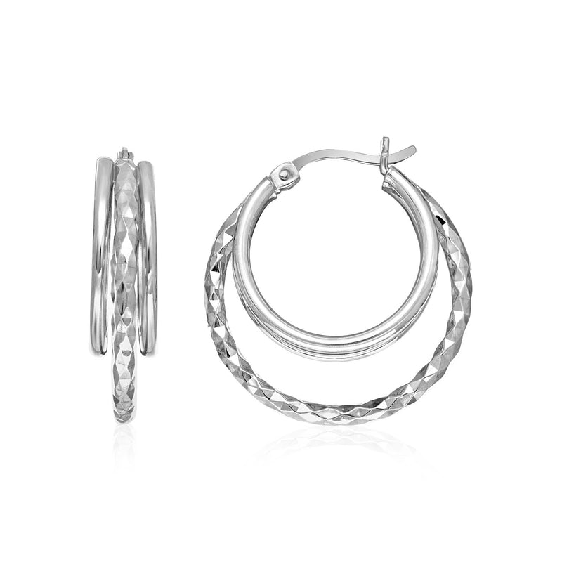 Two-Part Graduated Polished and Textured Hoop Earrings in Sterling Silver - Premium Earrings - Just $76.99! Shop now at Pulse Designer Fashion