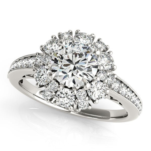 14k White Gold Antique Style Halo Round Diamond Engagement Ring (2 cttw) - Premium Rings - Just $9002.99! Shop now at Pulse Designer Fashion