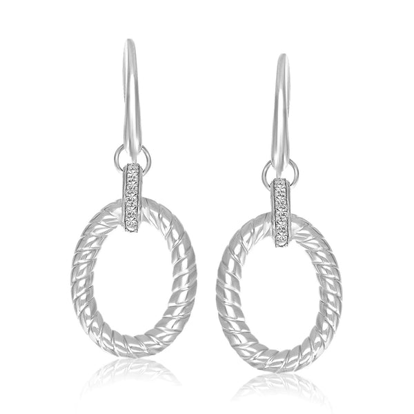 Sterling Silver Rhodium Finished Diamond Embellished Oval Rope Drop Earrings - Premium Earrings - Just $328.99! Shop now at Pulse Designer Fashion