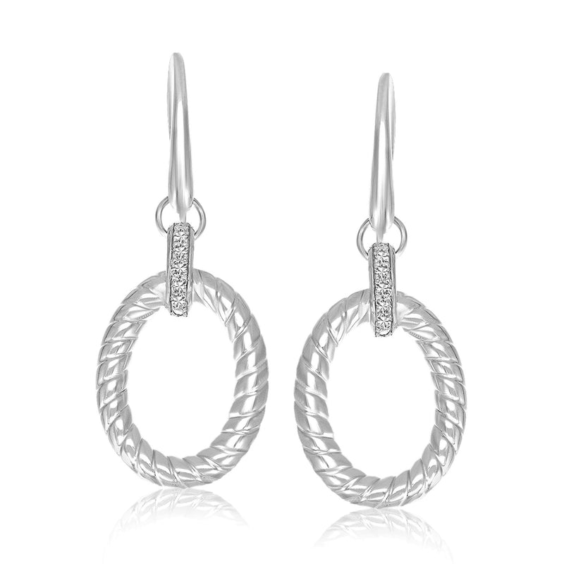 Sterling Silver Rhodium Finished Diamond Embellished Oval Rope Drop Earrings - Premium Earrings - Just $328.99! Shop now at Pulse Designer Fashion