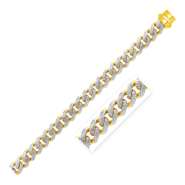 14k Two Tone Gold 8 1/2 inch Wide Curb Chain Bracelet with White Pave - Premium Bracelets - Just $3405.99! Shop now at Pulse Designer Fashion