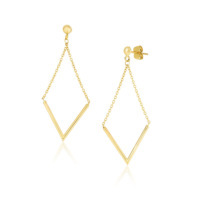 14k Yellow Gold Diamond Shape Chain Drop Earrings - Premium Earrings - Just $334.99! Shop now at Pulse Designer Fashion