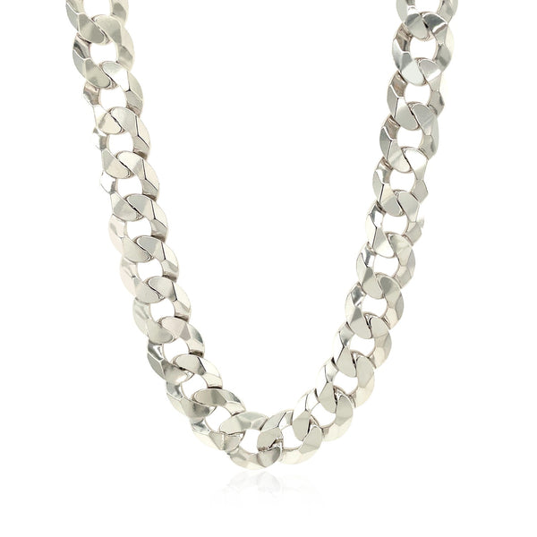 Rhodium Plated 9.5mm Sterling Silver Curb Style Chain - Premium Chains - Just $479.99! Shop now at Pulse Designer Fashion