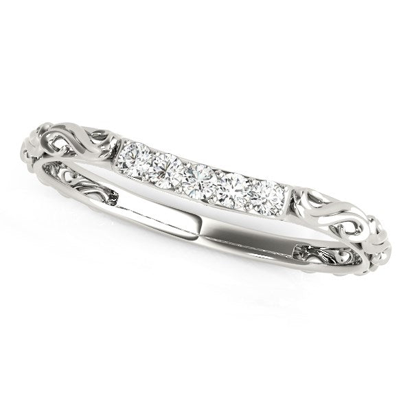 14k White Gold Antique Style Curved Diamond Wedding Band (1/10 cttw) - Premium Rings - Just $902.99! Shop now at Pulse Designer Fashion