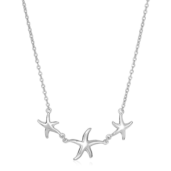 Sterling Silver Necklace with Three Starfish - Premium Necklaces - Just $44.99! Shop now at Pulse Designer Fashion