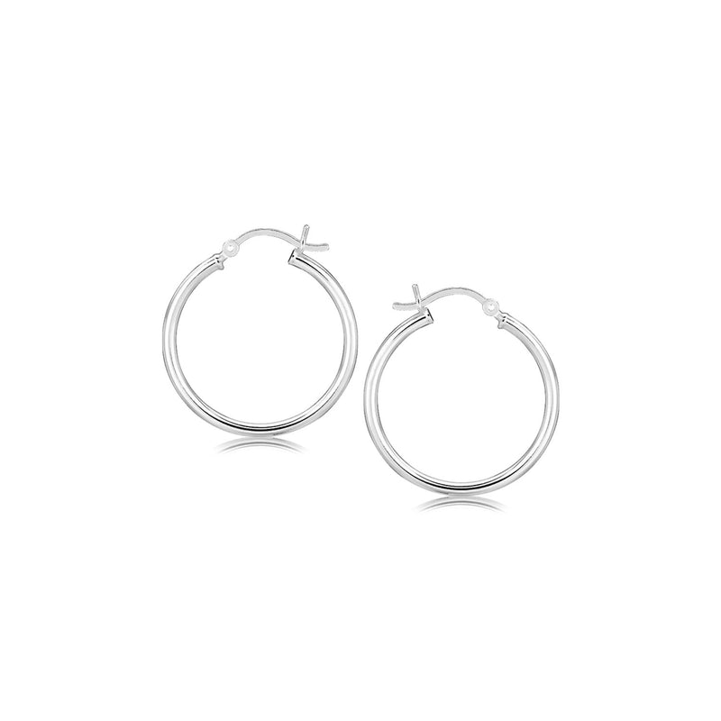 Sterling Silver Rhodium Plated Thin and Polished Hoop Motif Earrings (25mm) - Premium Earrings - Just $35.99! Shop now at Pulse Designer Fashion