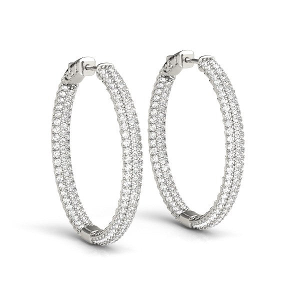 14k White Gold Two Row Pave Set Diamond Hoop Earrings (7 cttw) - Premium Earrings - Just $15980.99! Shop now at Pulse Designer Fashion