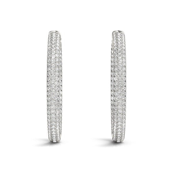 14k White Gold Two Row Pave Set Diamond Hoop Earrings (7 cttw) - Premium Earrings - Just $15980.99! Shop now at Pulse Designer Fashion