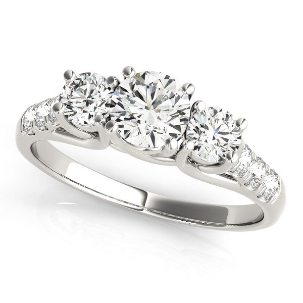 14k White Gold Trellis Set 3 Stone Round Diamond Engagement Ring (1 1/8 cttw) - Premium Rings - Just $4395.99! Shop now at Pulse Designer Fashion