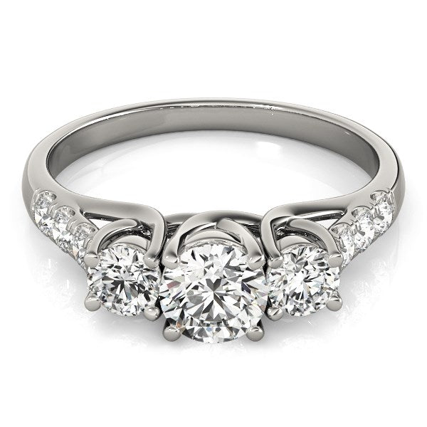 14k White Gold Trellis Set 3 Stone Round Diamond Engagement Ring (1 1/8 cttw) - Premium Rings - Just $4395.99! Shop now at Pulse Designer Fashion