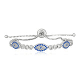 Sterling Silver Adjustable Enameled Evil Eye Bracelet with Cubic Zirconias - Premium Bracelets - Just $146.99! Shop now at Pulse Designer Fashion