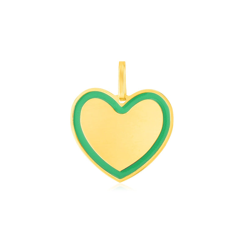 14k Yellow Gold and Green Enamel Heart Pendant - Premium Pendants - Just $239.99! Shop now at Pulse Designer Fashion