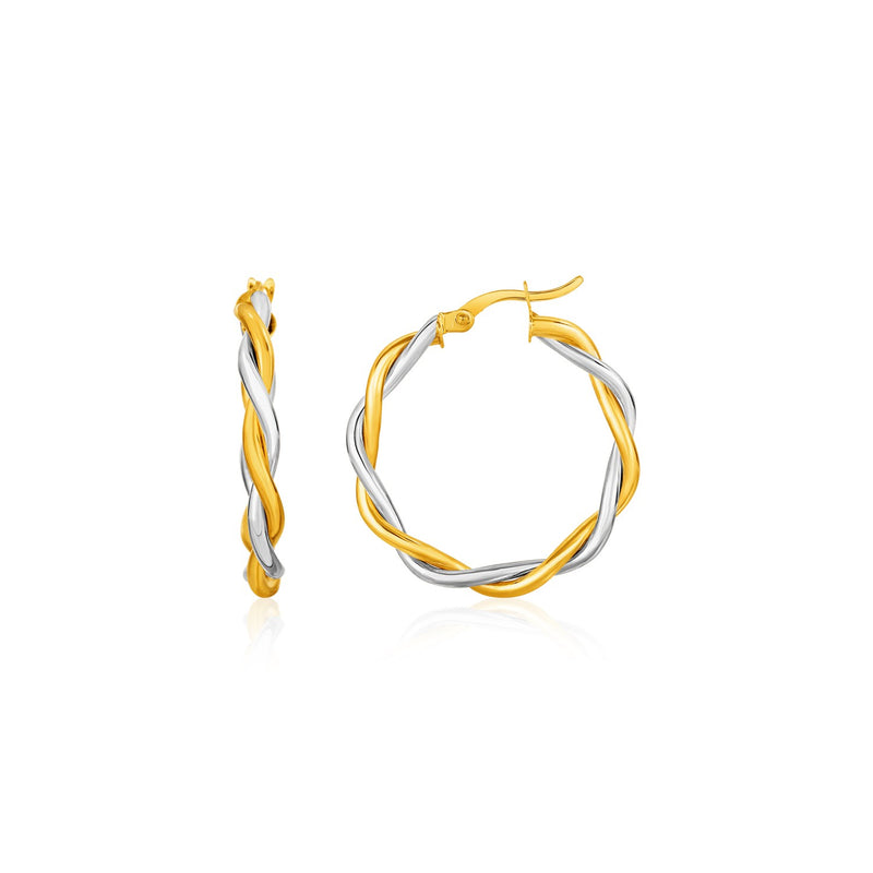 Two-Tone Twisted Wire Round Hoop Earrings in 10k Yellow and White Gold - Premium Earrings - Just $307.99! Shop now at Pulse Designer Fashion