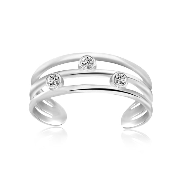 Sterling Silver Rhodium Plated Triple Line Open Motif Cubic Zirconia Toe Ring - Premium Toe Rings - Just $33.99! Shop now at Pulse Designer Fashion