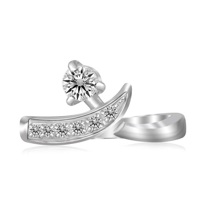 Sterling Silver Rhodium Plated Crossover Cubic Zirconia Accented Toe Ring - Premium Toe Rings - Just $34.99! Shop now at Pulse Designer Fashion