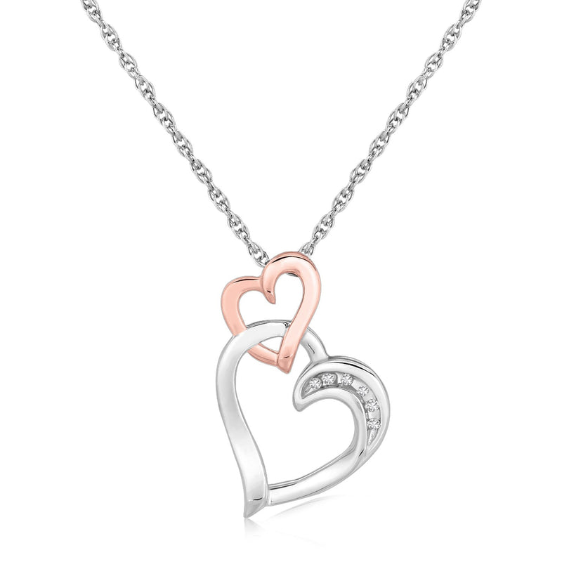 Sterling Silver Cascading Dual Heart Diamond Accented Pendant (.02 cttw) - Premium Pendants - Just $130.99! Shop now at Pulse Designer Fashion