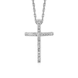 Narrow Cross Pendant with Diamonds in Sterling Silver - Premium Pendants - Just $213.99! Shop now at Pulse Designer Fashion