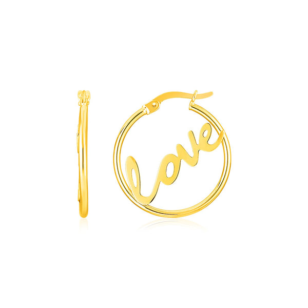 14K Yellow Gold Love Hoop Earrings - Premium Earrings - Just $386.99! Shop now at Pulse Designer Fashion