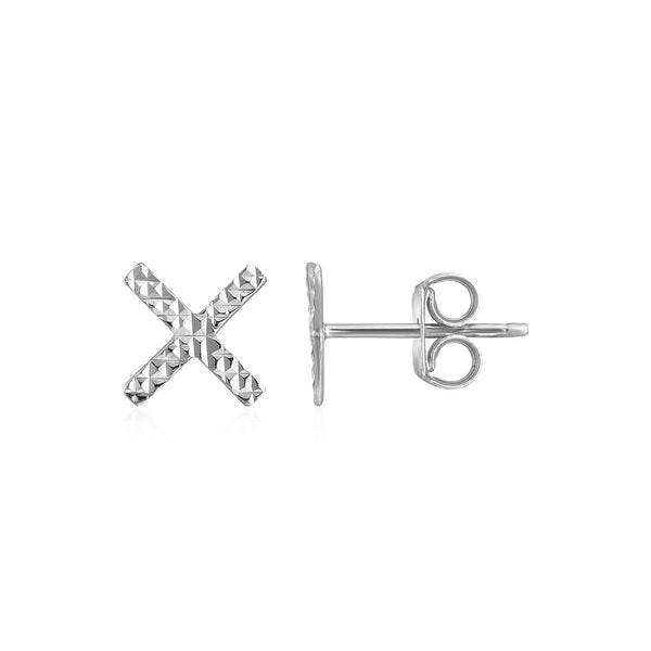 14k White Gold Textured X Post Earrings - Premium Earrings - Just $141.99! Shop now at Pulse Designer Fashion