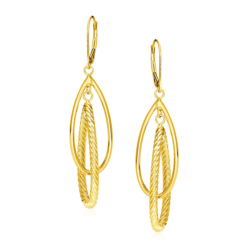 14k Yellow Gold Earrings with Shiny and Textured Teardrop Dangles - Premium Earrings - Just $571.99! Shop now at Pulse Designer Fashion