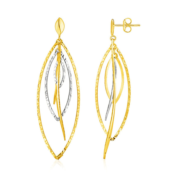 14k Two Tone Gold Textured and Polished Marquise Motif Earrings - Premium Earrings - Just $911.99! Shop now at Pulse Designer Fashion