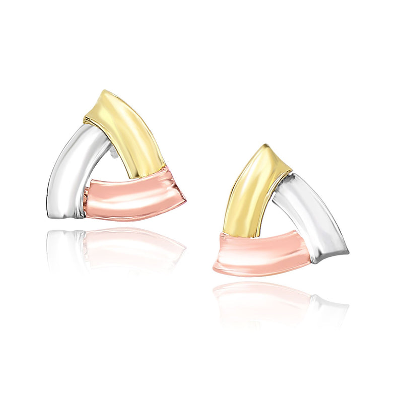 14k Tri-Color Gold Triangular Open Style Post Earrings - Premium Earrings - Just $337.99! Shop now at Pulse Designer Fashion