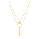 14k Yellow Gold 18 inch Two Strand Necklace with Circle and Bar Pendants - Premium Necklaces - Just $571.99! Shop now at Pulse Designer Fashion