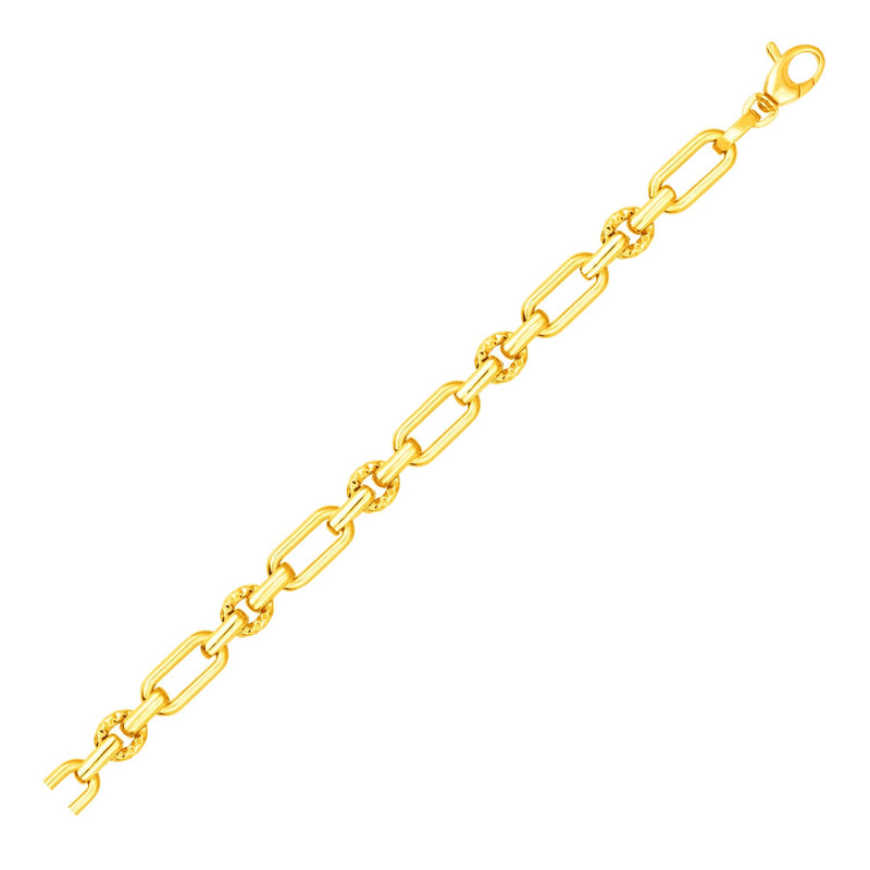 14k Yellow Gold Polished and Textured Link Bracelet - Premium Bracelets - Just $1004.99! Shop now at Pulse Designer Fashion