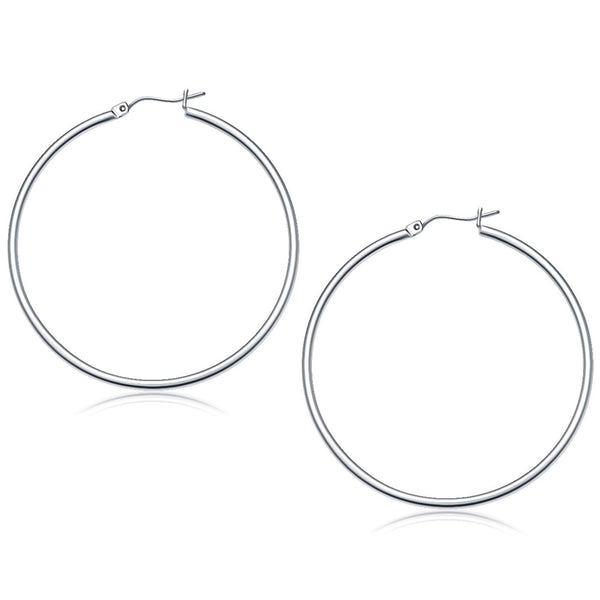 10k White Gold Polished Hoop Earrings (50 mm) - Premium Earrings - Just $317.99! Shop now at Pulse Designer Fashion