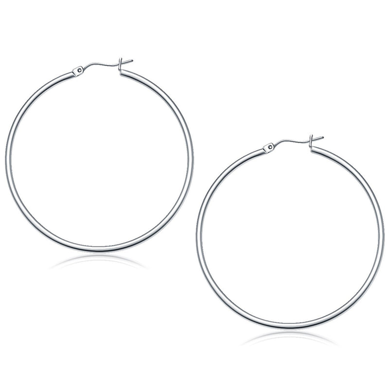 10k White Gold Polished Hoop Earrings (50 mm) - Premium Earrings - Just $317.99! Shop now at Pulse Designer Fashion