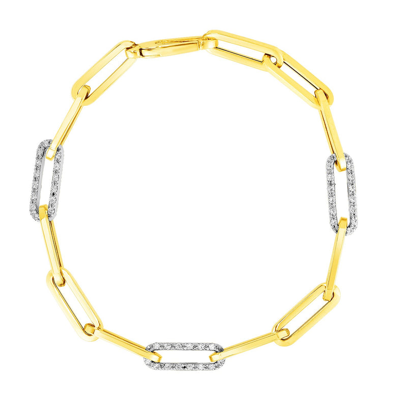 14k Yellow Gold 7 1/2 inch Paperclip Chain Bracelet with Three Diamond Links - Premium Bracelets - Just $2467.99! Shop now at Pulse Designer Fashion