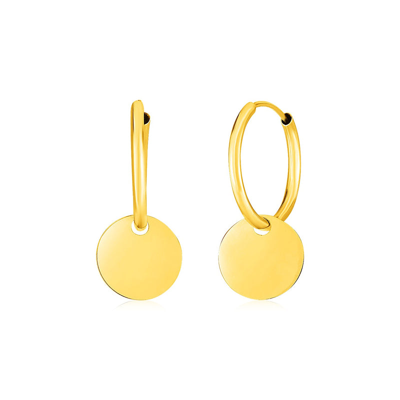 14k Yellow Gold Huggie Style Hoop Earrings with Circle Drops - Premium Earrings - Just $181.99! Shop now at Pulse Designer Fashion