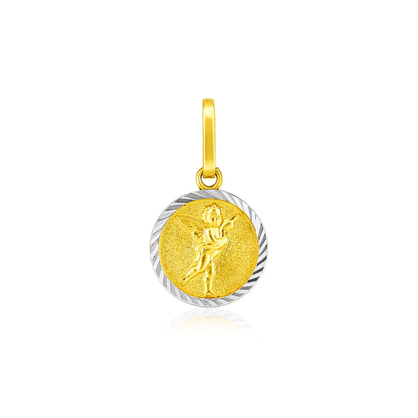 14k Two Tone Gold Small Round Textured Religious Medal Pendant - Premium Pendants - Just $201.99! Shop now at Pulse Designer Fashion