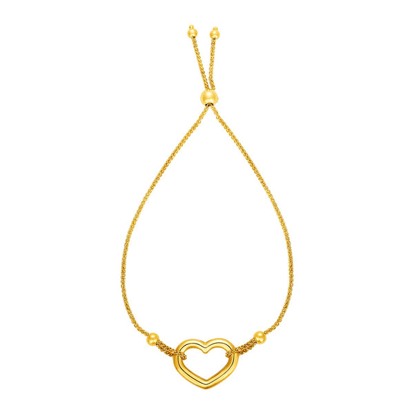 Adjustable Bracelet with Shiny Open Heart in 14k Yellow Gold - Premium Bracelets - Just $497.99! Shop now at Pulse Designer Fashion