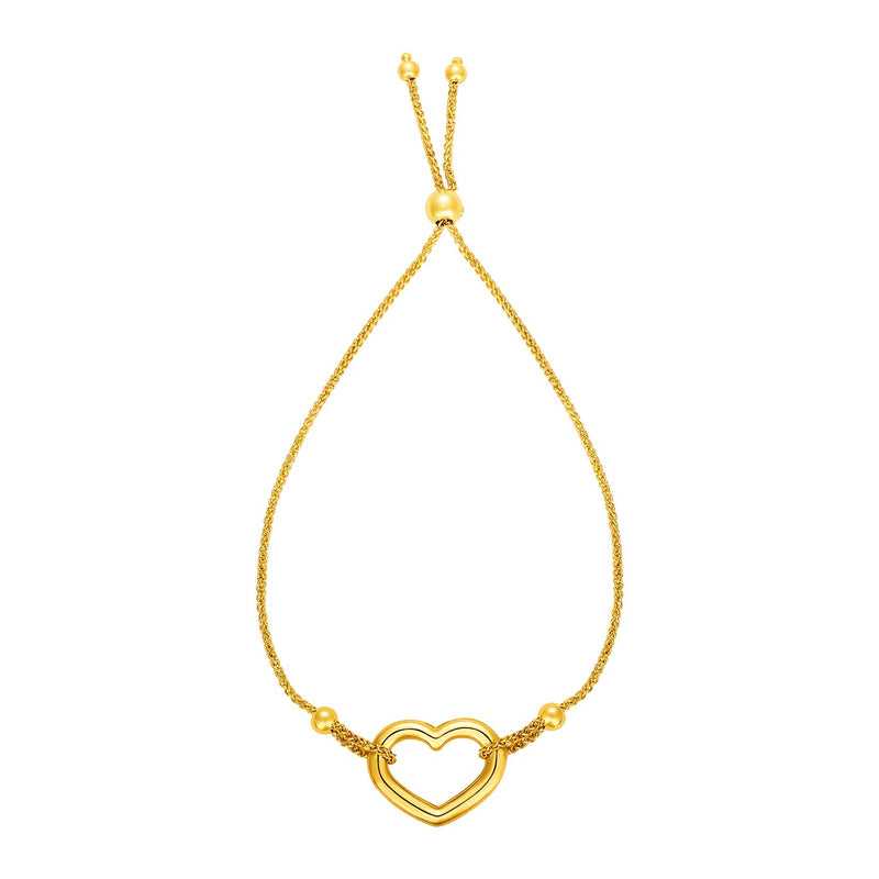 Adjustable Bracelet with Shiny Open Heart in 14k Yellow Gold - Premium Bracelets - Just $497.99! Shop now at Pulse Designer Fashion