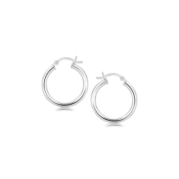 Sterling Silver Polished Hoop Motif Earrings with Rhodium Plating (20mm) - Premium Earrings - Just $41.99! Shop now at Pulse Designer Fashion