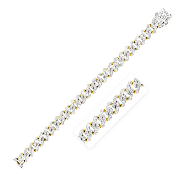 Modern Lite Edge Chain with White Pave in 14k Two Tone Gold (11.5mm) - Premium Chains - Just $6802.99! Shop now at Pulse Designer Fashion