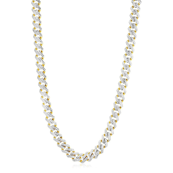 Modern Lite Edge Chain with White Pave in 14k Two Tone Gold (11.5mm) - Premium Chains - Just $6802.99! Shop now at Pulse Designer Fashion