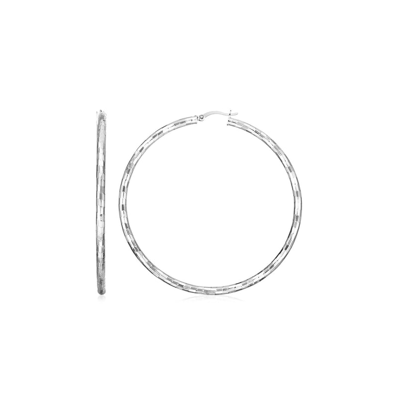 Sterling Silver Large Hoop Earrings with Hammered Texture - Premium Earrings - Just $79.99! Shop now at Pulse Designer Fashion