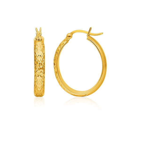 10k Yellow Gold Hammered Oval Hoop Earrings - Premium Earrings - Just $243.99! Shop now at Pulse Designer Fashion