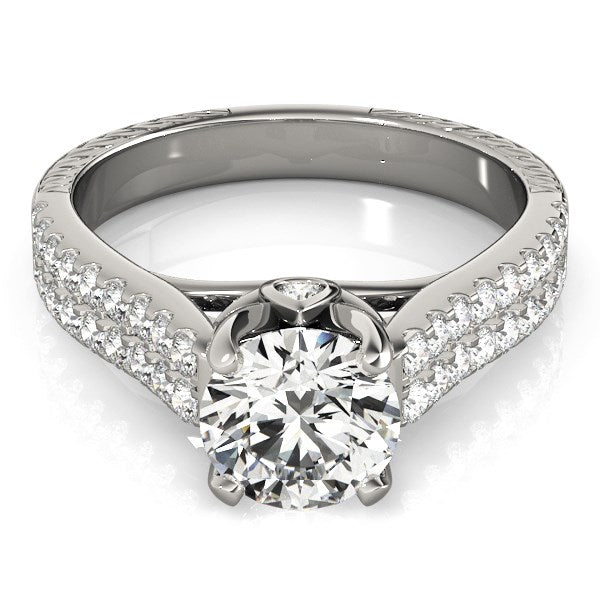 14k White Gold Round Diamond Engagement Ring with Pave Band (2 cttw) - Premium Rings - Just $13388.99! Shop now at Pulse Designer Fashion