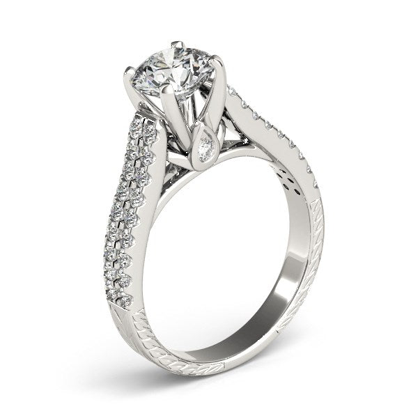 14k White Gold Round Diamond Engagement Ring with Pave Band (2 cttw) - Premium Rings - Just $13388.99! Shop now at Pulse Designer Fashion