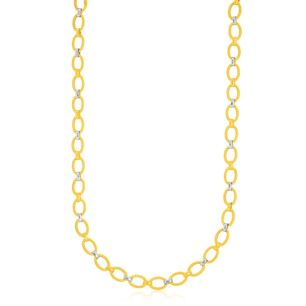 14k Two-Tone Gold Multi-Textured Oval Link Fancy Necklace - Premium Necklaces - Just $1911.99! Shop now at Pulse Designer Fashion