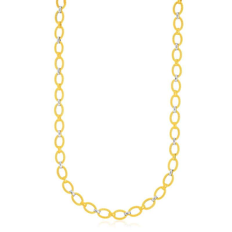 14k Two-Tone Gold Multi-Textured Oval Link Fancy Necklace - Premium Necklaces - Just $1911.99! Shop now at Pulse Designer Fashion