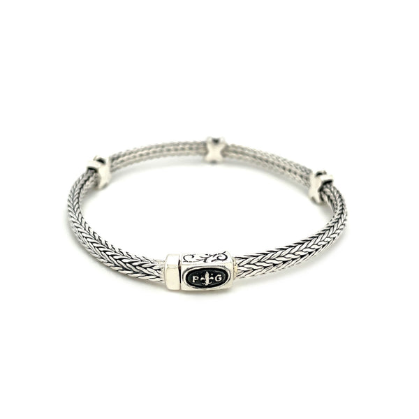 Woven Rope Bracelet with Black Sapphire X Accents in Sterling Silver - Premium Bracelets - Just $306.99! Shop now at Pulse Designer Fashion