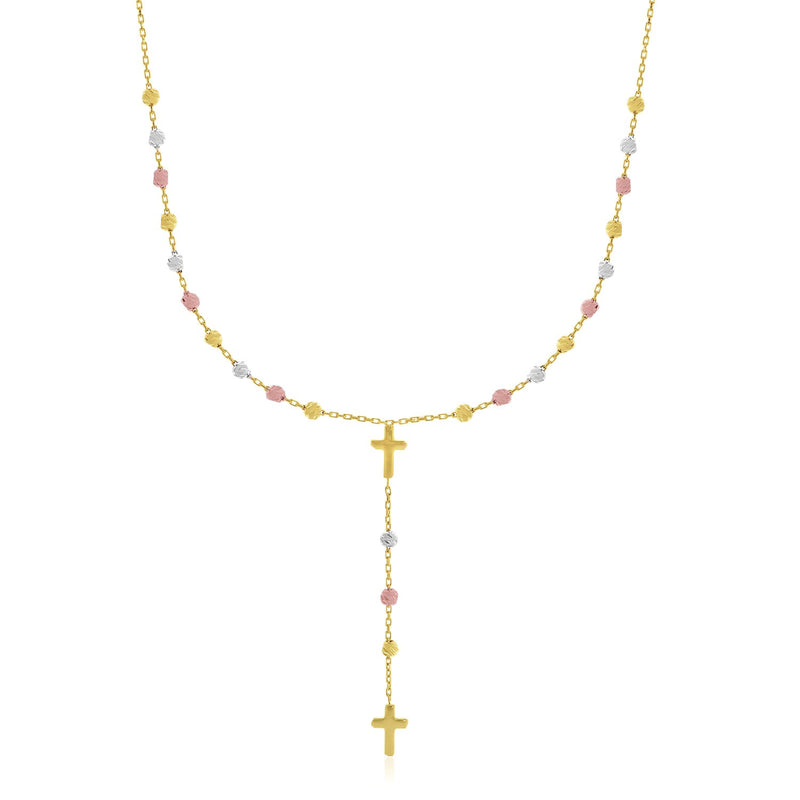 14k Tri-Color Gold Rosary Chain Necklace - Premium Necklaces - Just $571.99! Shop now at Pulse Designer Fashion