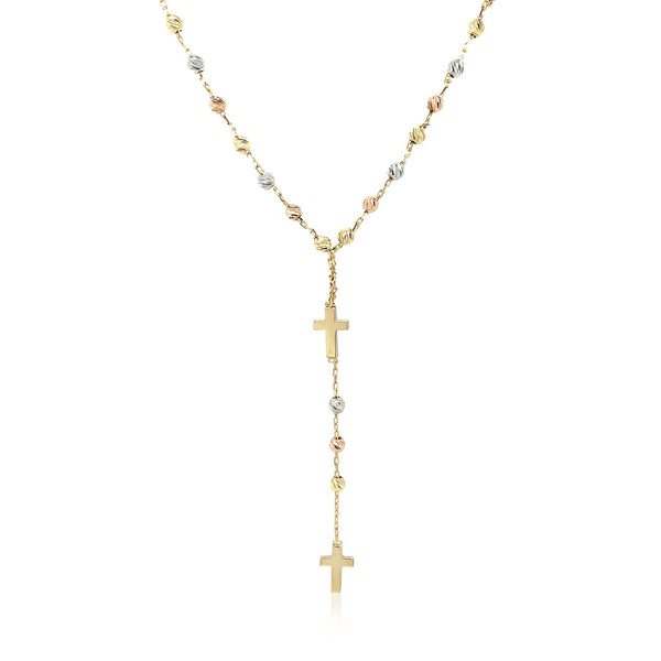 14k Tri-Color Gold Rosary Chain Necklace - Premium Necklaces - Just $571.99! Shop now at Pulse Designer Fashion