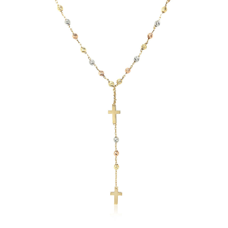 14k Tri-Color Gold Rosary Chain Necklace - Premium Necklaces - Just $571.99! Shop now at Pulse Designer Fashion