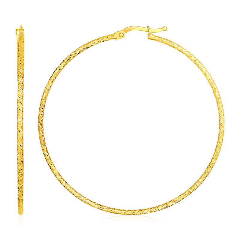 14k Yellow Gold Large Textured Hoop Earrings (50mm Diameter) (1.5mm) - Premium Earrings - Just $816.99! Shop now at Pulse Designer Fashion