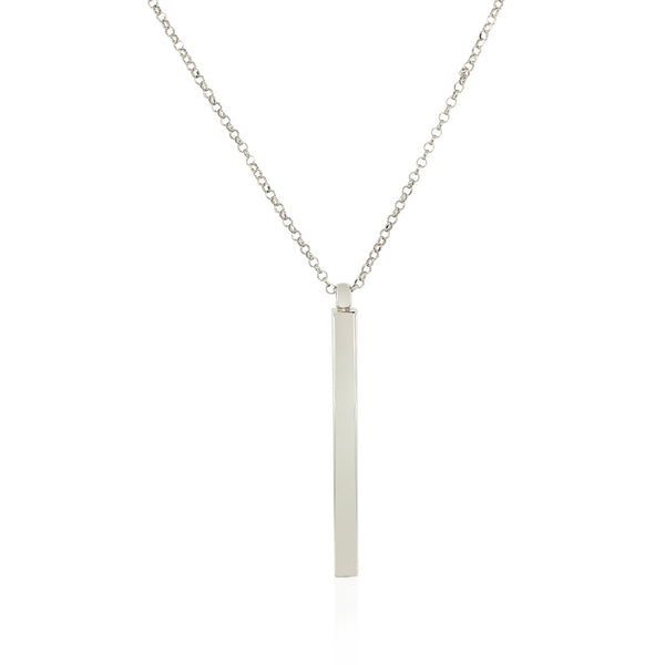 Sterling Silver 24 inch Necklace with Long Polished Bar Pendant - Premium Necklaces - Just $129.99! Shop now at Pulse Designer Fashion